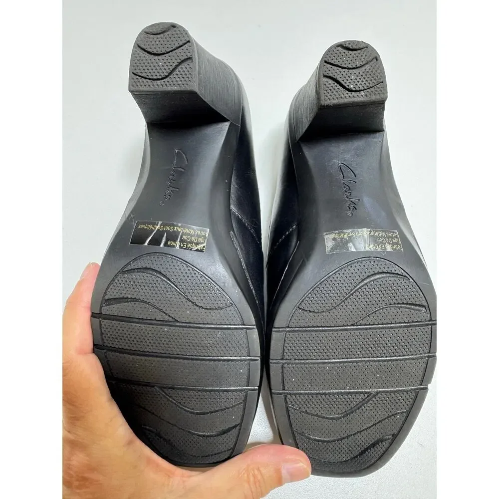 Clark’s Bendables Leather Slip On 7.5M Block Heel 80825 Thoughtful Q Comfort